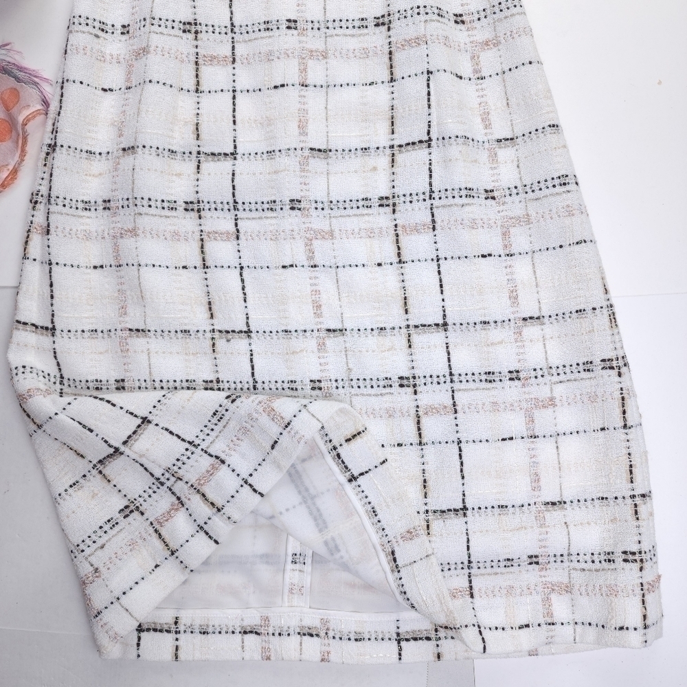 Lafayette 148 White Plaid Weave Shift Dress Sz 2 - Picture 12 of 16